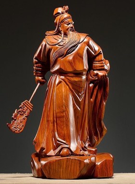 速发关公摆件花梨木雕刻武财神关羽神像家用供奉店铺客厅招财开业