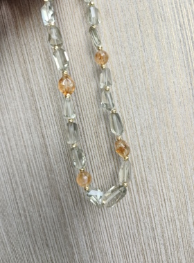 原创设计天然无优化绿水晶随形项链女小众轻奢高级感混搭风格女