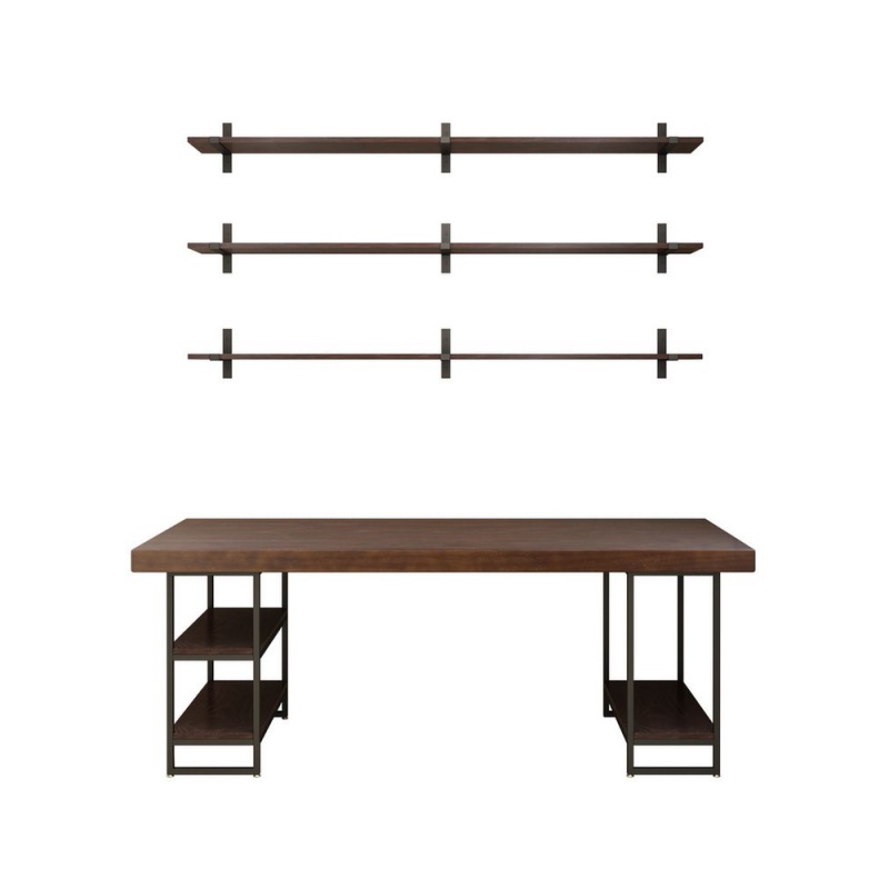美式实木电脑台式桌家用单人书桌书架组合筒易办公桌子仿古写字台-图2