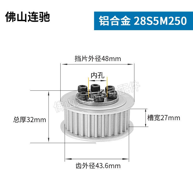 免键式胀紧套同步带轮HTLK28S5M250-F15 ECC25-S5M250-28-F-d15-图2