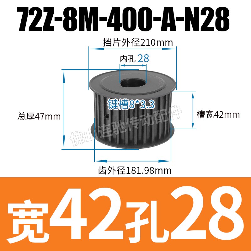 销45号钢8M72齿T通孔同步皮带轮 AF型 槽宽27324252内孔2055mm厂 - 图1