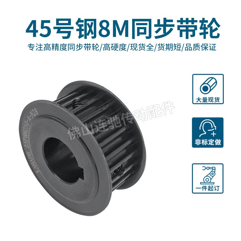 45号钢8M19齿T通孔同步皮带轮 AF型 槽宽22/27/32/42内孔12-28mm - 图2