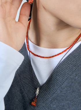 红玛瑙项链925银新年项链礼物