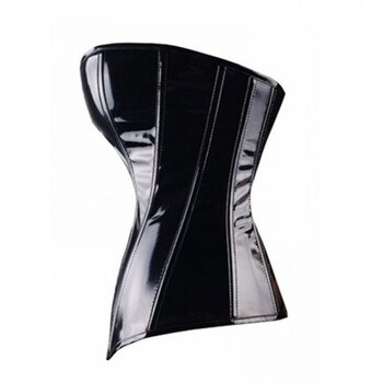 ສີດໍາ pvc body shaping top punk steam bra vest nightclub corset glossy leather girdle strap underwear