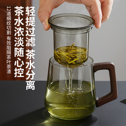 1.1升大容量泡茶杯家用玻璃茶杯男士办公室专用水杯茶水分离杯子 - 图1