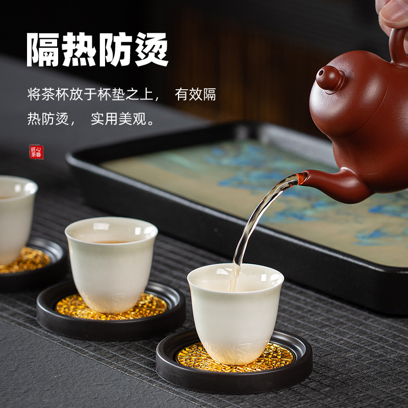 圆形杯垫套装茶道隔热垫杯托办公室功夫茶具配件家用防滑防烫茶托 - 图1