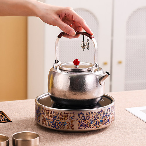 纯钛茶具烧水壶新款户外泡茶壶围炉煮茶电炉三星堆文创电陶炉套装 - 图2