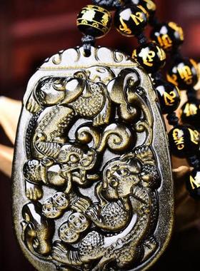 黑曜石蛇年本命年聚财双貔貅吊坠男款项链女情侣金曜石转运挂坠女