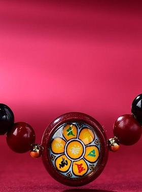 朱砂吊坠太极八卦阴阳鱼紫金砂锁骨链男女吉祥手编绳楞严咒护身符