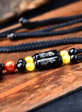 天然水晶石生肖本命佛本命年黑曜石吊坠男护身项链情侣普贤菩薩