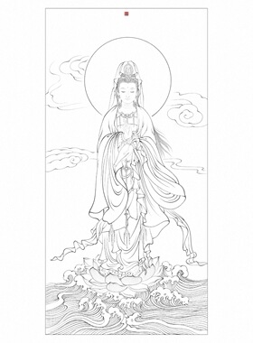 墨云工笔南海观音线描白描稿