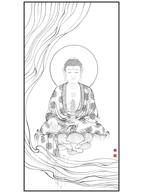 墨云工笔原创《药师佛》工笔画底稿白描线描稿白纸打印送彩图