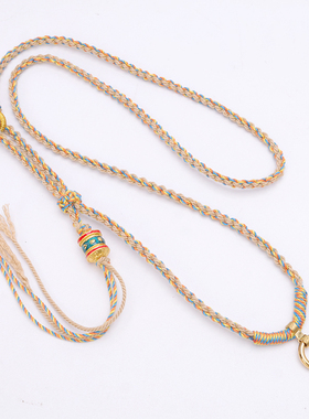 藏式五彩项链绳手搓棉唐卡挂绳