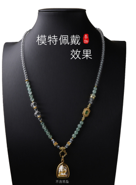 天然绿草莓水晶佛牌链子吊坠挂链