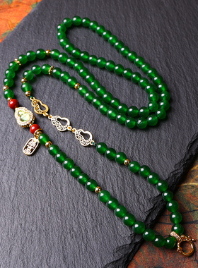 原创设计唐卡佛牌绿玉髓朱砂挂链
