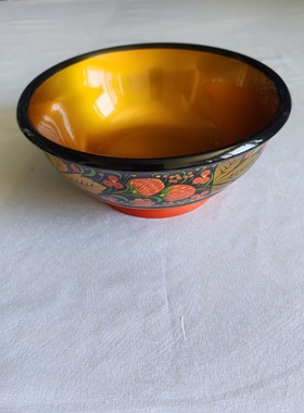 俄罗斯黑边口漆器大汤碗碗口宽19厘米高8.5厘米