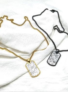 不锈钢锤纹军牌项链个性款