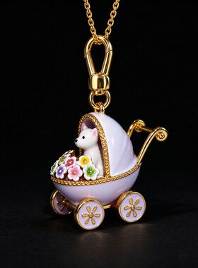 新款跨境热销饰品珐琅釉彩花小狗紫色婴儿车吊坠项链女钥匙扣包挂