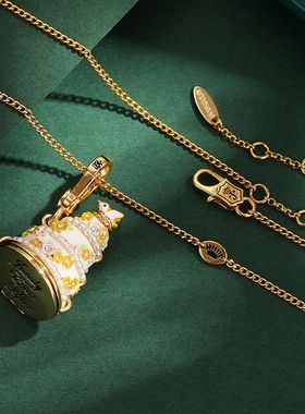 新款精致镶钻花朵珐琅釉蛋糕吊坠立体小鸟和平鸽可打开设计感项链