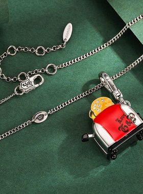 新款可爱珐琅彩釉字母印花立体镶钻可拨动面包机吊坠高级设计项链