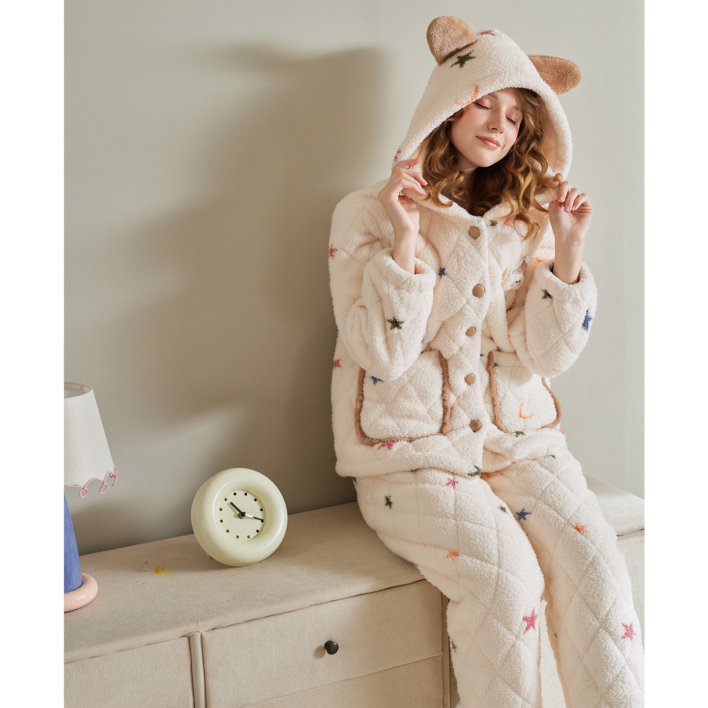 芬腾女士冬季三层加厚夹棉珊瑚绒连帽睡衣加绒法兰绒抗静电家居服,淘宝优惠券,粉丝福利购,淘宝优惠卷