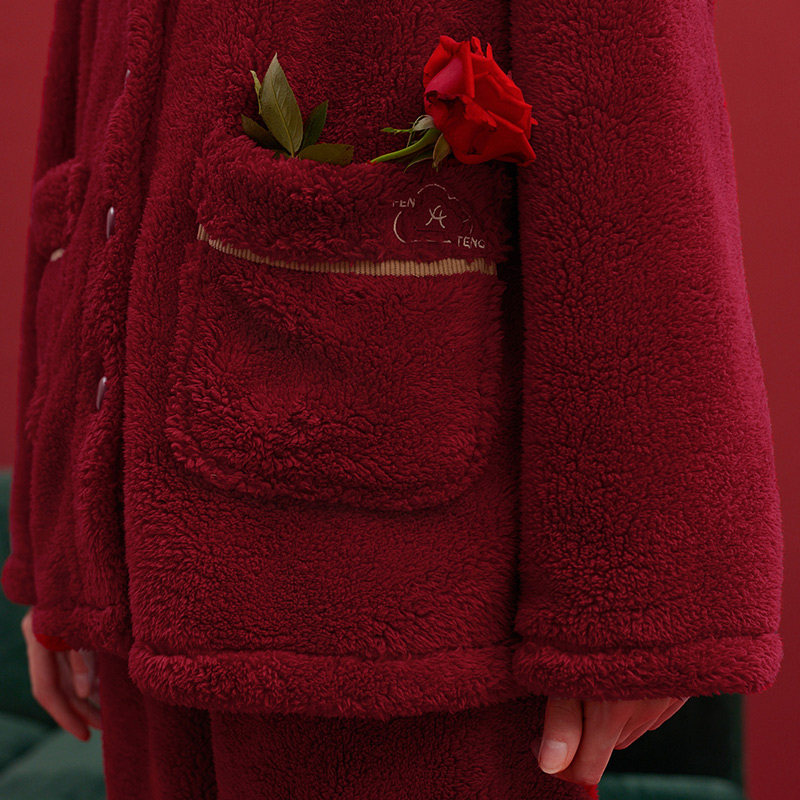 芬腾情侣睡衣秋冬季珊瑚绒女士大红色本命年结婚喜庆家居服男套装,淘宝优惠券,粉丝福利购,淘宝优惠卷