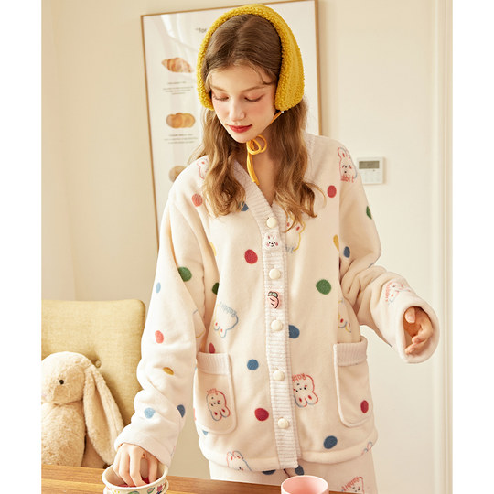 Fenton girls' pajamas coral velvet autumn and winter parent-child set