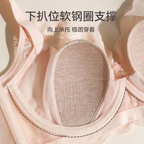 芬腾女士内衣大胸显小上托防下垂文胸性感蕾丝边收副乳软钢圈胸罩 - 图0