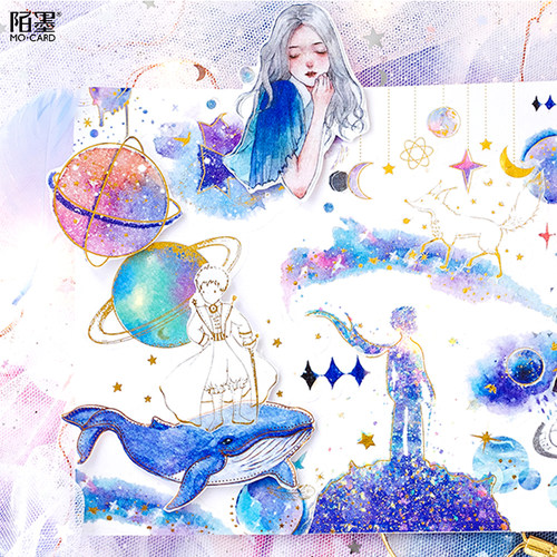 陌墨少女的祈愿烫金大贴纸包少女心小王子鲸鱼小树林手账和纸贴画 - 图1