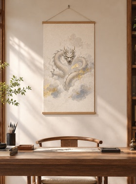 龙卷轴装饰画电表箱遮挡新中式中古风客厅玄关走廊挂画