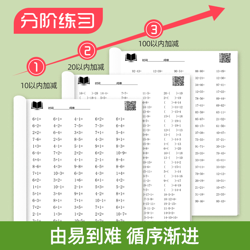 贝比贝尔数学专项一二三年级10/20/100/1000百/千/万以内的两位数进进位退位加减法天天练加减混合运算训练题小学口算题卡练习册卡-图1