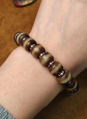 一线药师珠手链藏传天珠天原老玛瑙型桶珠手串文玩礼物复古民族风