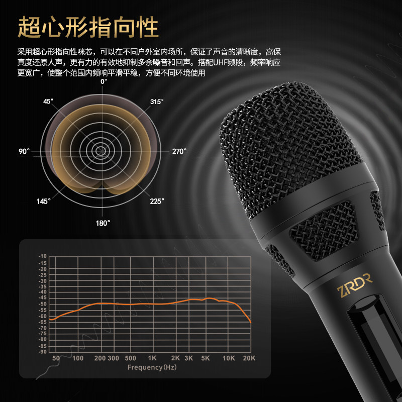 ZRDR A66无线动圈麦克风一拖二K歌直播家用手持话筒声卡全套设备,淘宝优惠券,粉丝福利购,淘宝优惠卷