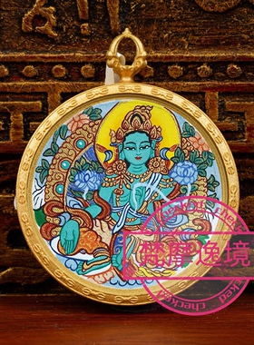 唐卡手绘DIY绿度母小唐卡吊坠画芯涂色佛像白描唐卡白描底稿Y26