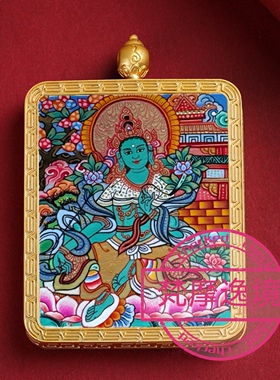 唐卡手绘DIY绿度母唐卡吊坠画芯涂色佛像白描唐卡白描F185
