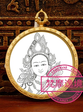 唐卡手绘DIY绿度母小唐卡吊坠画芯涂色佛像白描唐卡白描底稿Y29