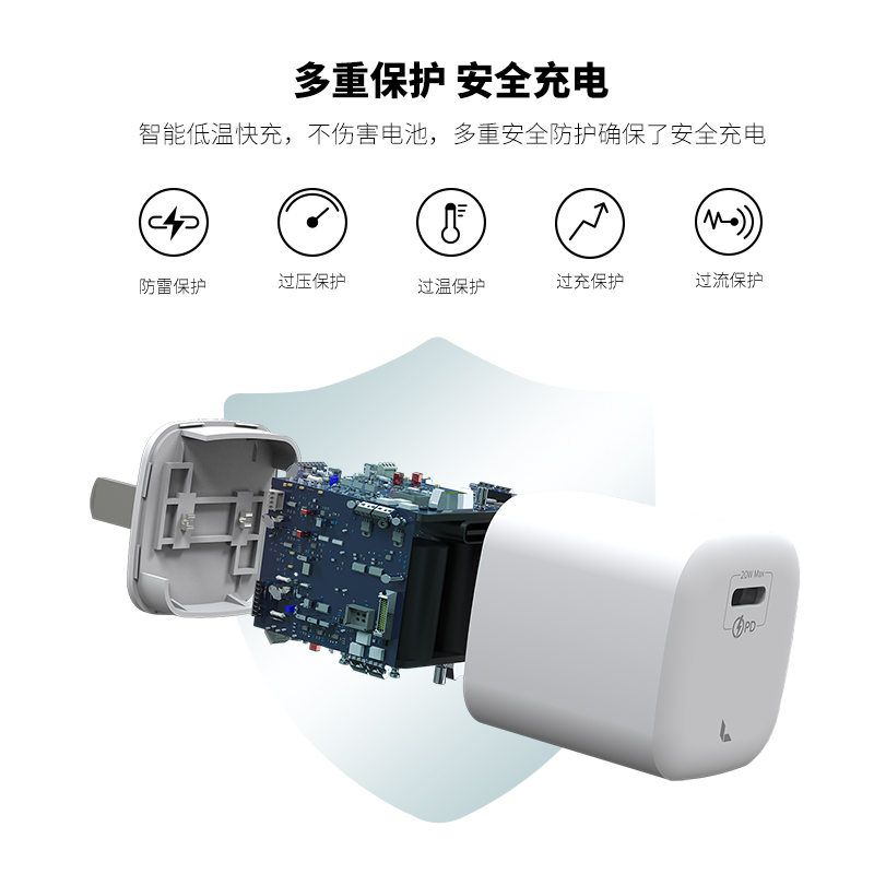 JCPal本朴手机充电器插头 Apple20W USB-CPD双口 快速充电头适配器 适用iPhone/iPad 充电头 安卓小米 充电器