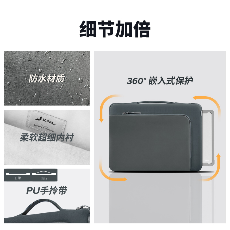 JCPal电脑包14寸女内胆包适用于13/14寸笔记本电脑 2023新款苹果MacBookPro/Air M2保护套男手提笔记本电脑包
