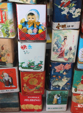 怀旧铁皮盒饼干桶复古风装饰品