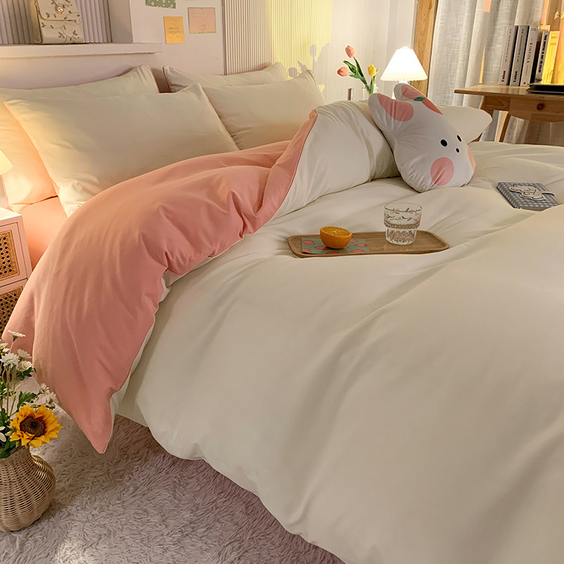 韩版加厚被单四件套纯棉全棉简约纯色小红书被套小姑娘寝室三件套,淘宝优惠券,粉丝福利购,淘宝优惠卷