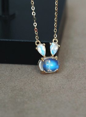 萌妹风金兔子月光石原创森系项链