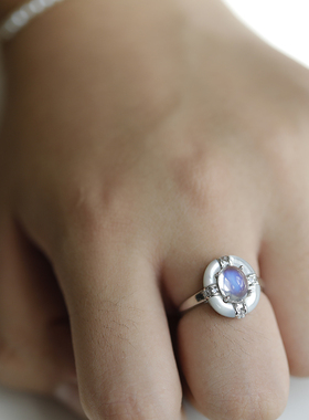 MT天然月光石银戒指简约女指环