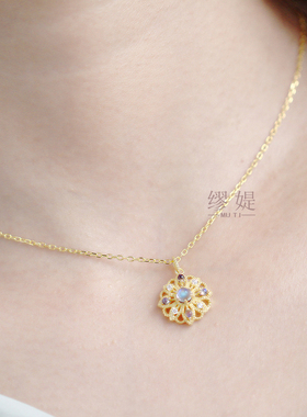 天然复古宫廷925银镀金日韩项链