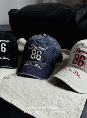 潮牌做旧字母刺绣棒球帽字母刺绣