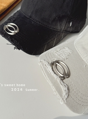 美式复古破洞字母棒球帽