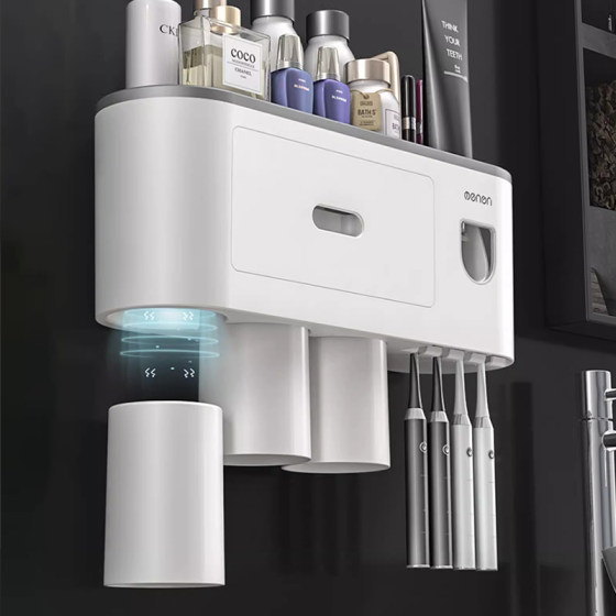 Lazy automatic toothpaste squeezer toothbrush storage rack