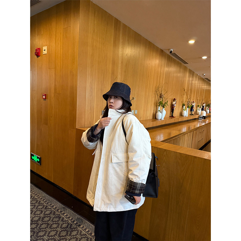 铅笔小鑫大码女装撞色格纹里布干练立领保暖羽绒服外套,淘宝优惠券,粉丝福利购,淘宝优惠卷