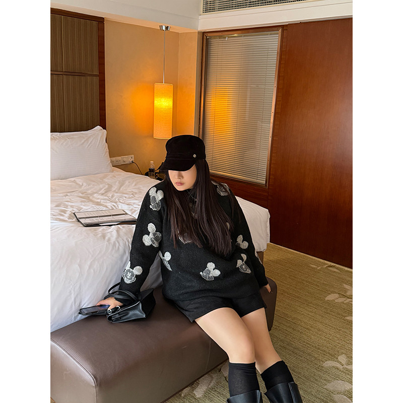 铅笔小鑫大码女装米奇提花复古圆领暖洋洋大码显瘦毛衣,淘宝优惠券,粉丝福利购,淘宝优惠卷