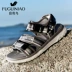 Giày Fugui chim nam 2019 hè mới sandal đế xuồng đế mềm đế mềm Hàn Quốc hở mũi thoáng khí nam - Sandal