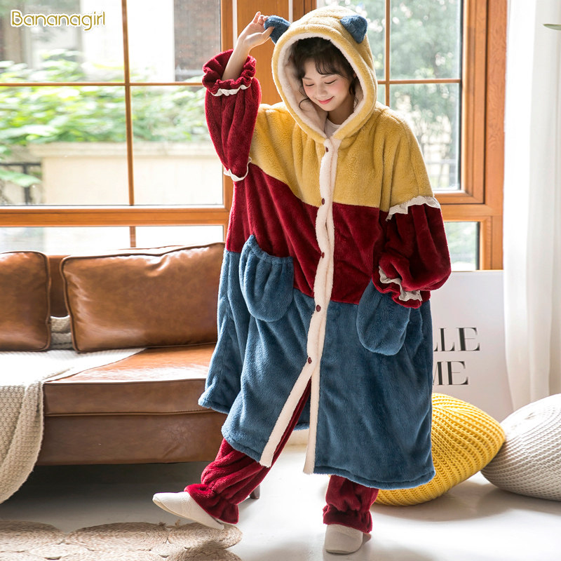bananagirl秋冬珊瑚绒情侣长款睡衣 bananagirl睡衣/家居服套装
